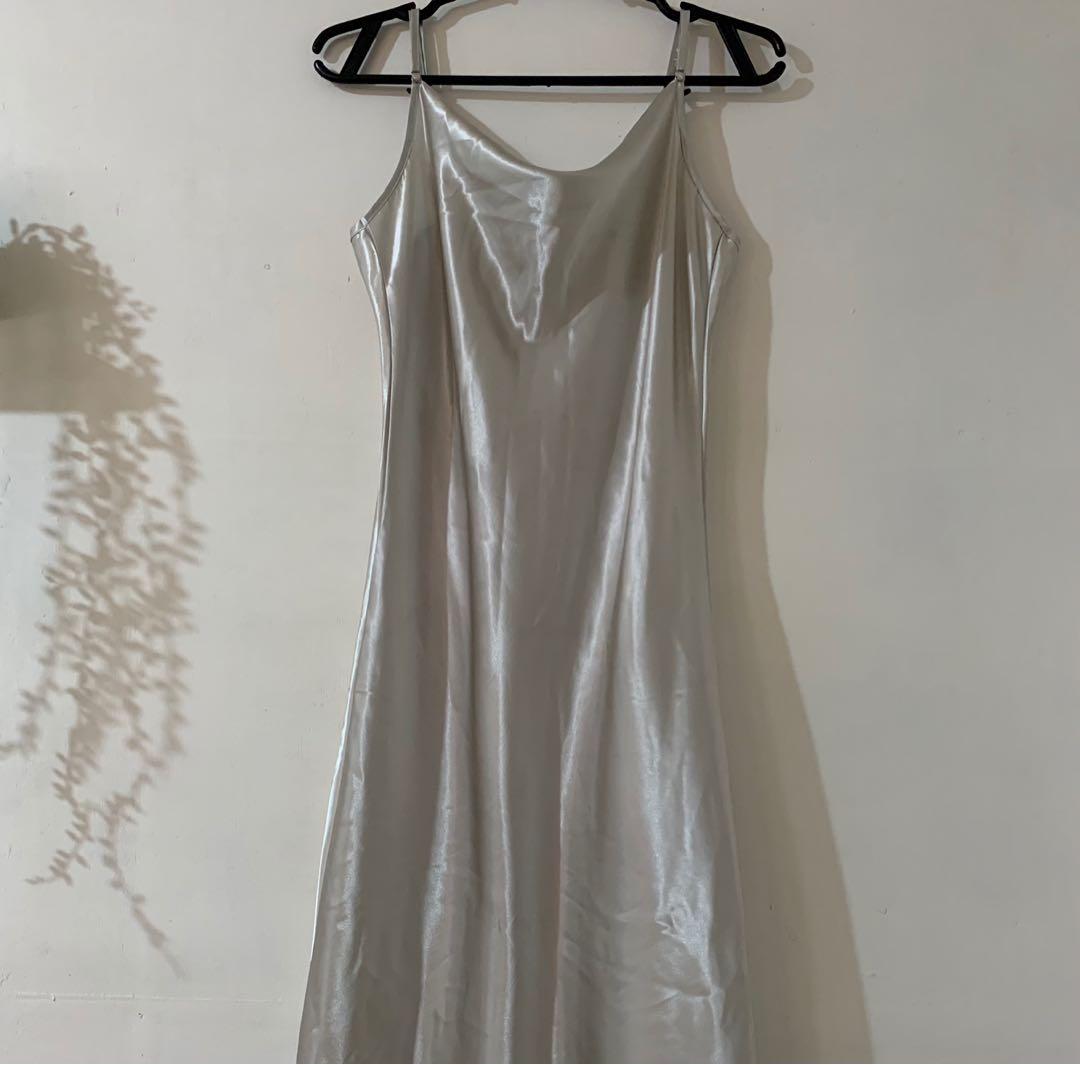 METALLIC SLIP DRESS, Silver