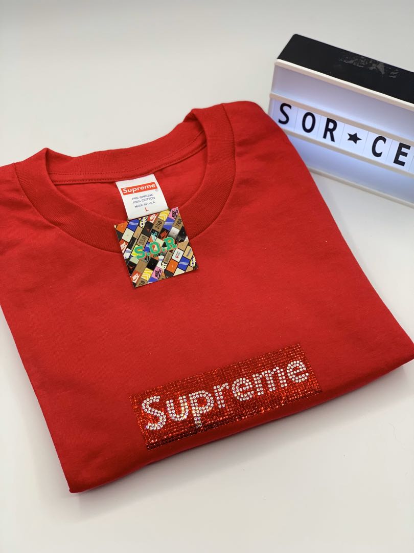 Supreme swarovski box logo red sales