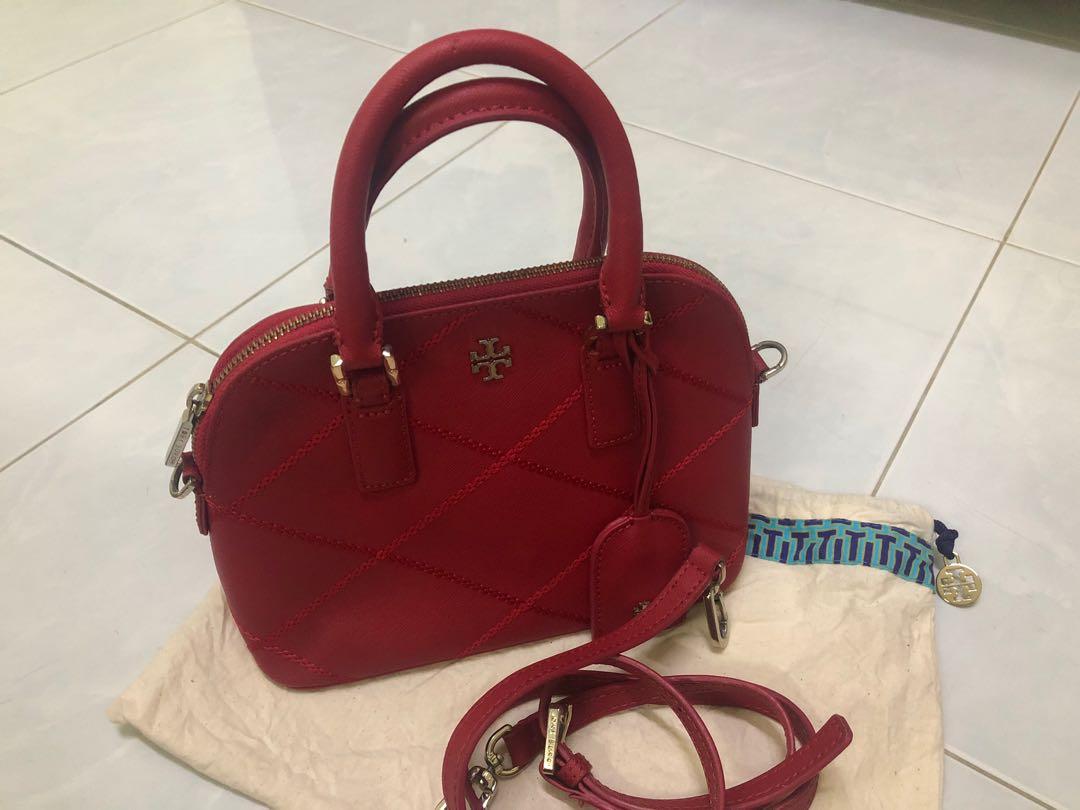 Tory Burch Robinson Red mini Stitched Dome Kir Royal satchel