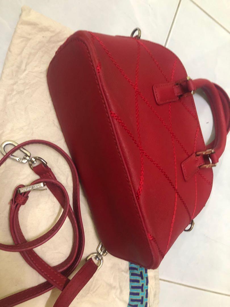 Tory Burch Robinson Red mini Stitched Dome Kir Royal satchel