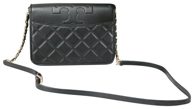 Tory Burch Savannah Small Black Quilted Leather Combo Flap Crossbody Bag