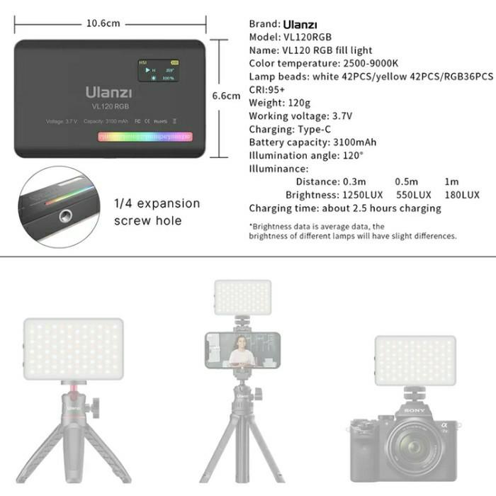 Ulanzi VL120 RGB LED Video Light RGB Mini LED 2500K-9000K Photography  Fill-in Light Dimmable CRI95+ 20 Lighting Effects, Photography, Photography  Accessories, Lighting  Studio Equipment on Carousell
