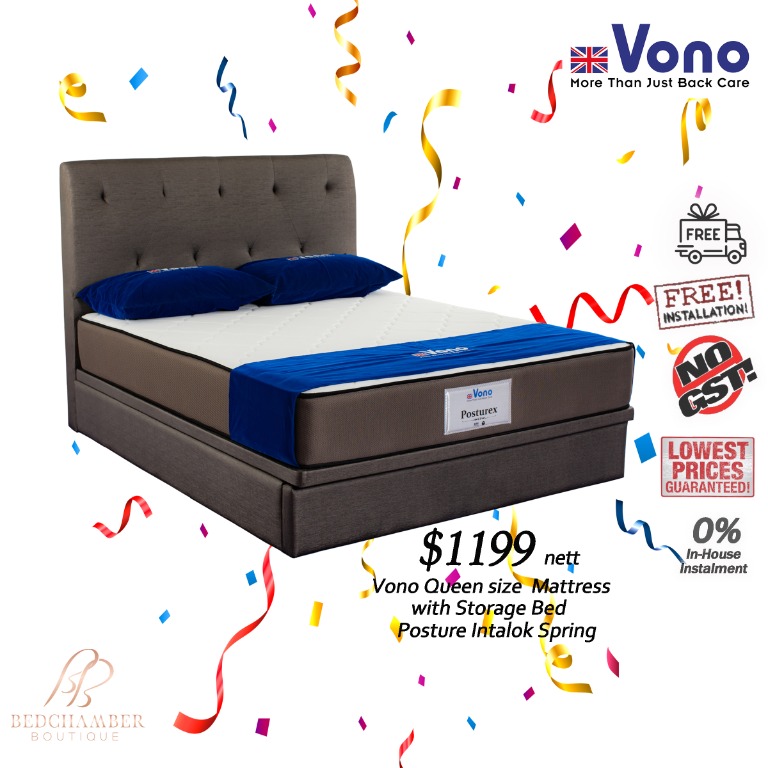 Vono Queen size Posture Intalok Spring Mattress with Storage Bed