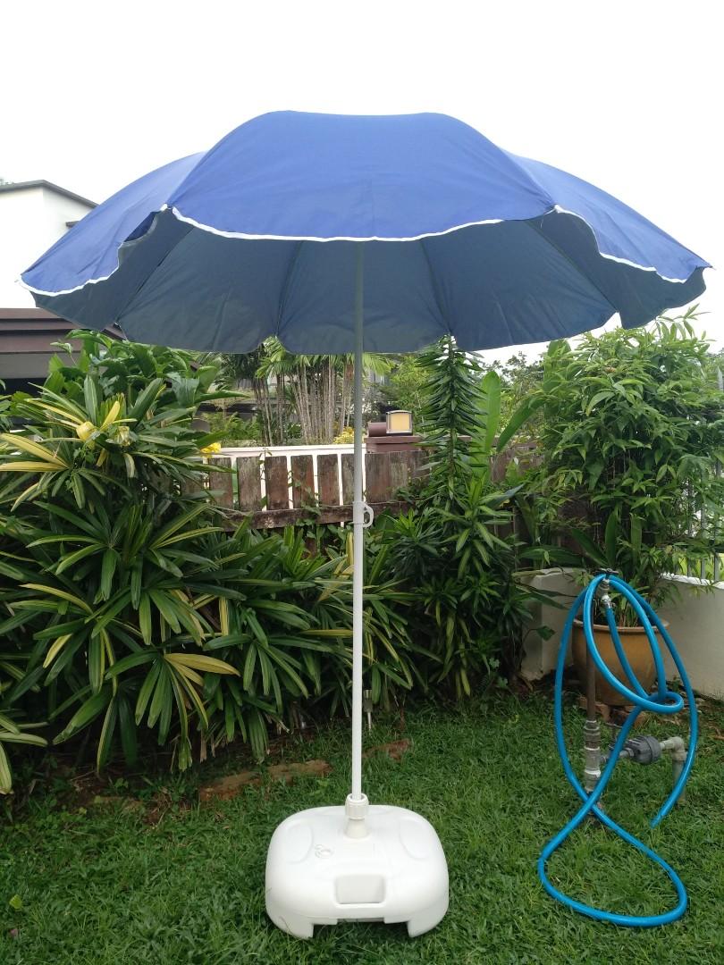 180cm Garden Patio Beach Parasol Outdoor Sun Shade Tilting Umbrella Green-White 