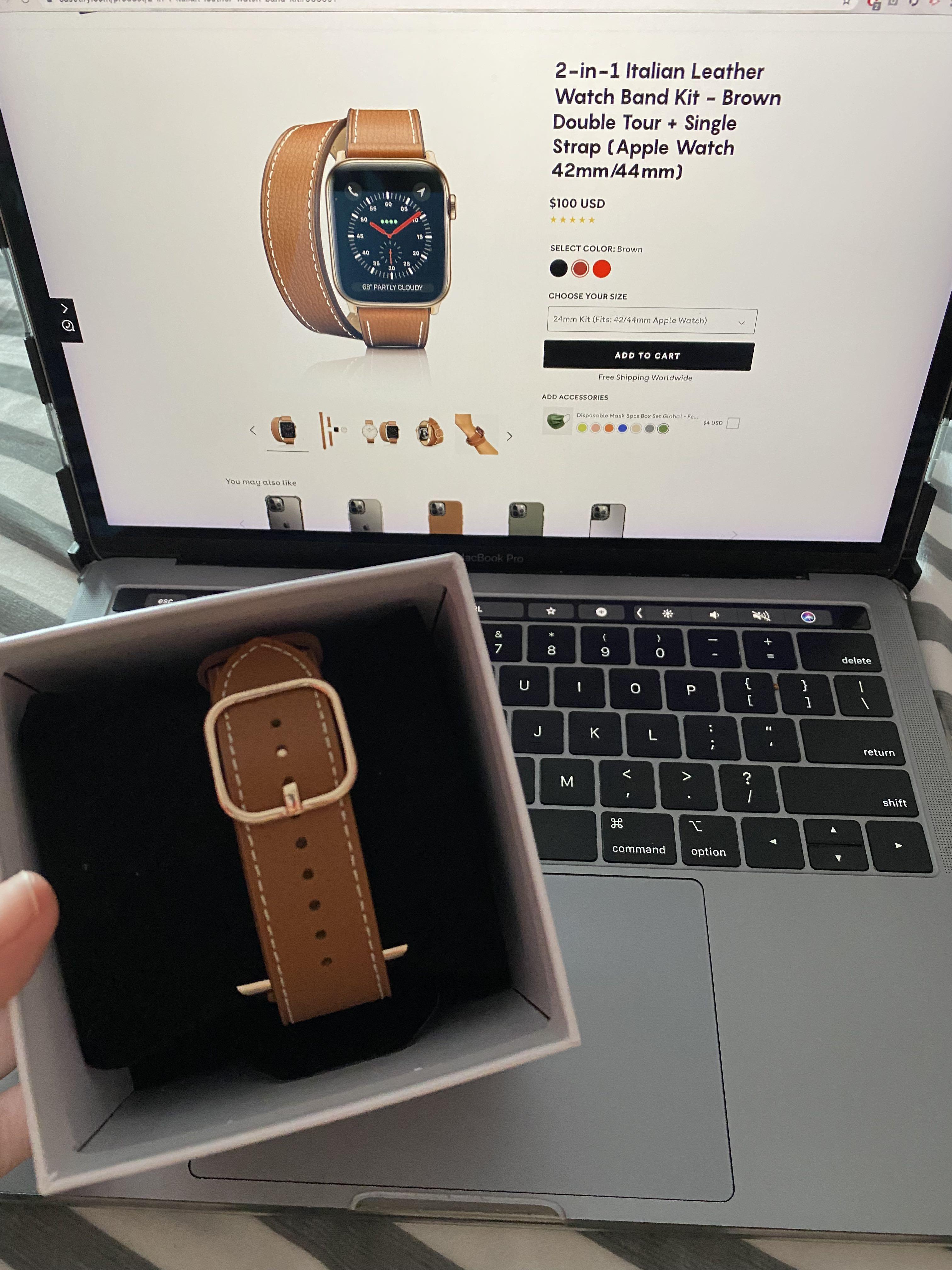 2 in 1 Italian Leather Apple Watch Strap casetify 24mm kit fits watches 42 44mm
