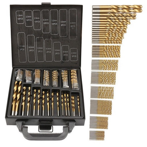 99pcs HSS Titanium Coated Twist Drill Bit Set 1.5-10mm with Case Box ...