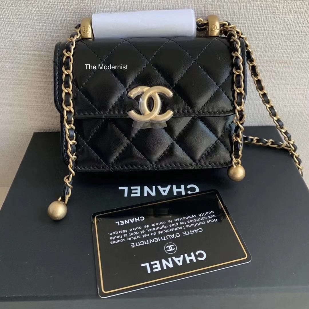 Chanel Vintage Chanel Black Quilted Leather Mini Gold Chain Shoulder ...