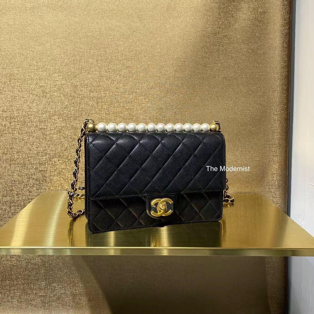 Authentic Chanel Pearl Flap Bag Black Spring Summer 2019