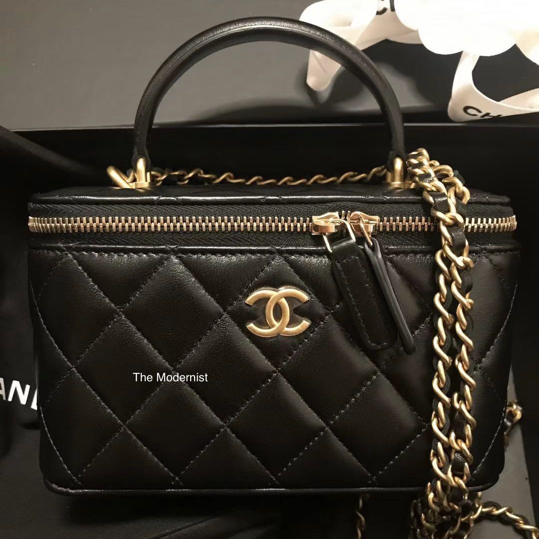 Authentic Chanel Top Handle Vanity With Chain Black Lambskin, Luxury, Bags  & Wallets on Carousell