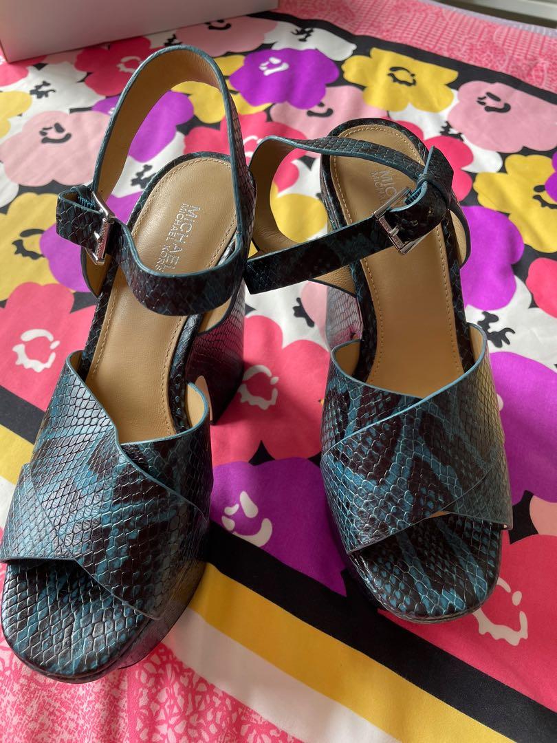 Authentic Michael Kors Divia Wedge Embossed Leather Heels Women s