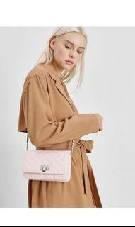 BN Quilted Charles and Keith Pink Chain Sling clutch bag Wallet purse BN Quilted Charles and Keith Pink Chain Sling clutch bag Wallet purse