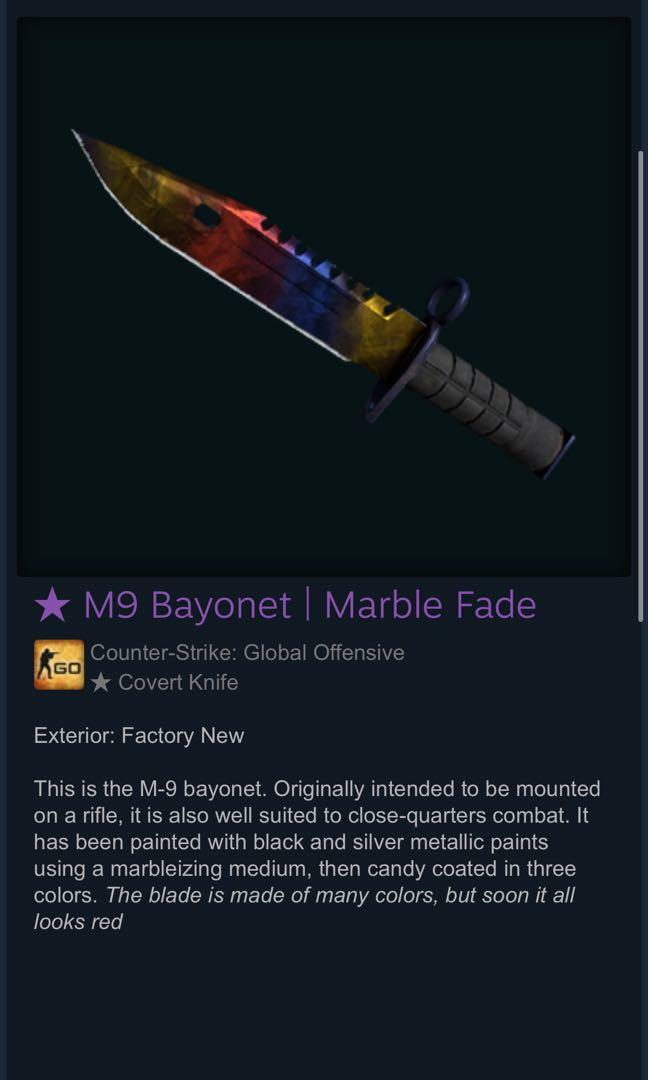 cs go M9 bayonet marble fade, Video Gaming, Gaming Accessories, In-Game ...
