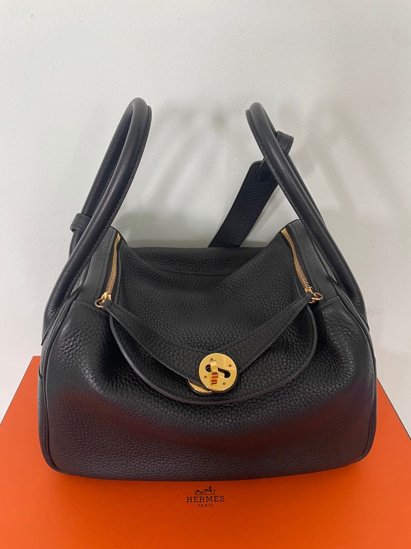 Hermes Lindy 26 TC Black Gold Hardware, 名牌, 手袋及銀包- Carousell