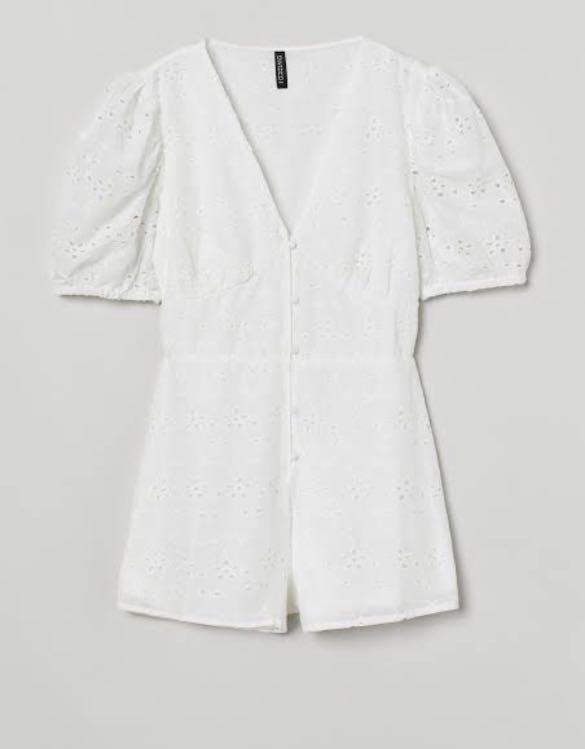 H M White Eyelet Romper Women s Fashion Dresses Sets Rompers on Carousell