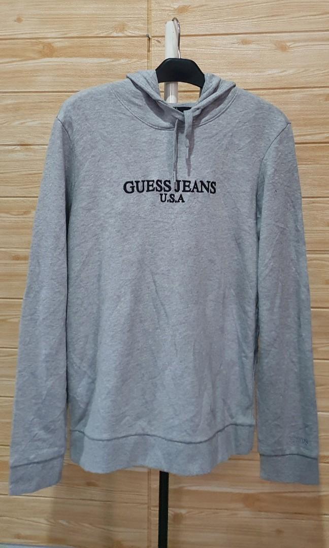 Hoodie GUESS JEANS U.S.A Fesyen Pria Pakaian Baju Luaran di