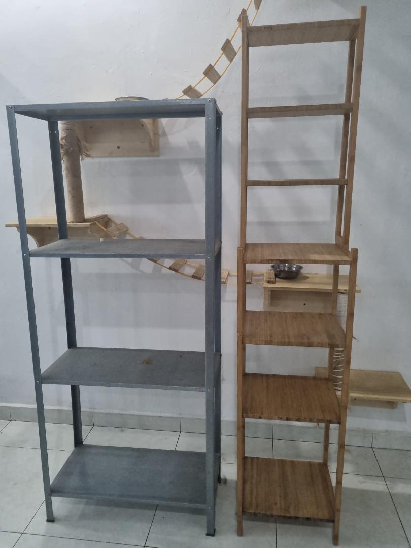 IKEA 4 tier metal rack and wooden shelf, Furniture & Home Living