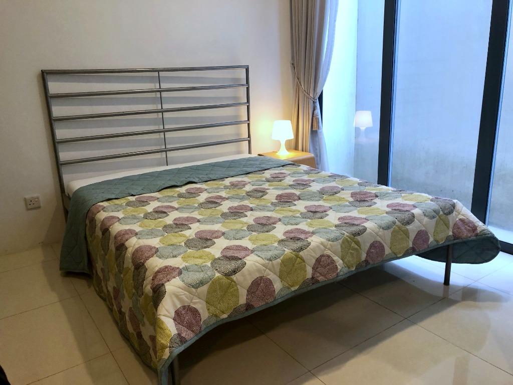 Ikea Heimdal Silver Metal Bedframe Queen Size with free foam mattress