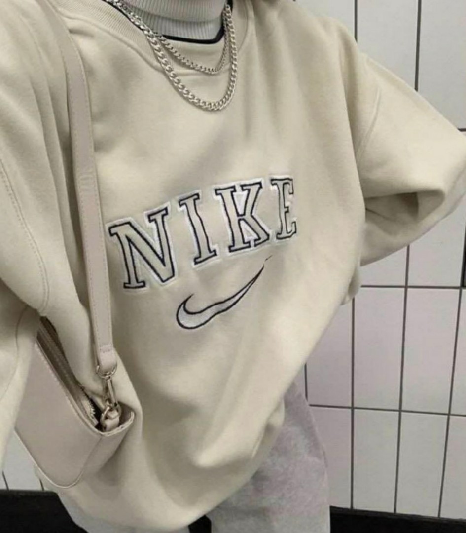 INSTOCKS yellow nike spellout oversized y2k 90s pullover sweater sweatshirt top tee shirt outerwear faded blue ulzzang korean jumper vintage cream long sleeve longsleeve Women s Fashion Tops Longsleev...