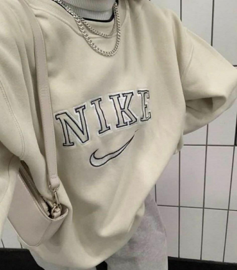 INSTOCKS yellow nike spellout oversized y2k 90s pullover sweater sweatshirt top tee shirt outerwear faded blue ulzzang korean jumper vintage cream long sleeve longsleeve Women s Fashion Tops Longsleev...