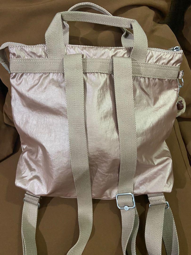 Authentic Kipling Rose Gold Metallic backpack, Women's Fashion, Bags