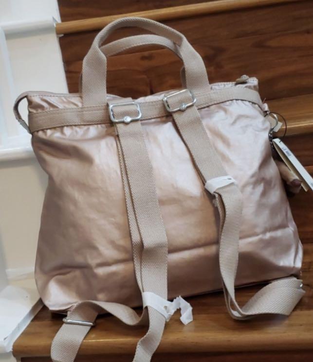 Authentic Kipling Rose Gold Metallic backpack, Women's Fashion, Bags