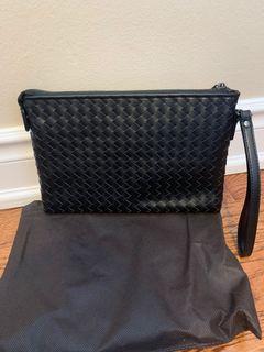 Leather woven BV style clutch