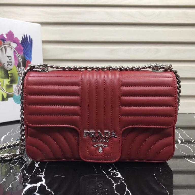 Medium Leather Prada Diagramme Bag Women s Fashion Bags