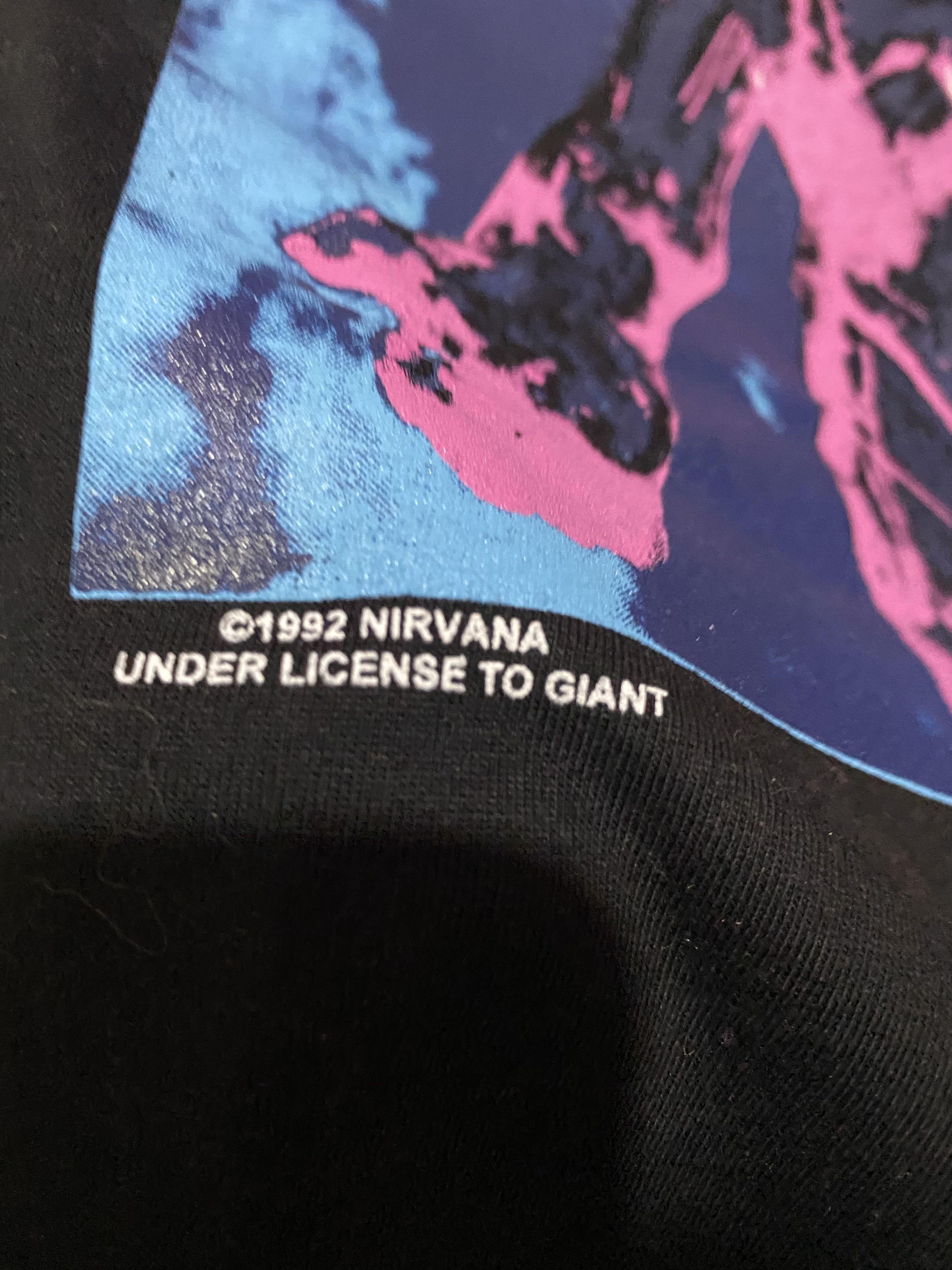 nirvana (Category: Tshirts & Polo Shirts) located in Kangar. Submitted by grootyhypestore_ (Listing ID 1092293562, Image 3). Description: NIRVANA COPYRIGHT 1992🥵 -PIT 21.5 / L 29✅ -condition 10/10✅ -copyright 1992✅ PRICE FOR THIS ITEM = RM150 or offer💸.