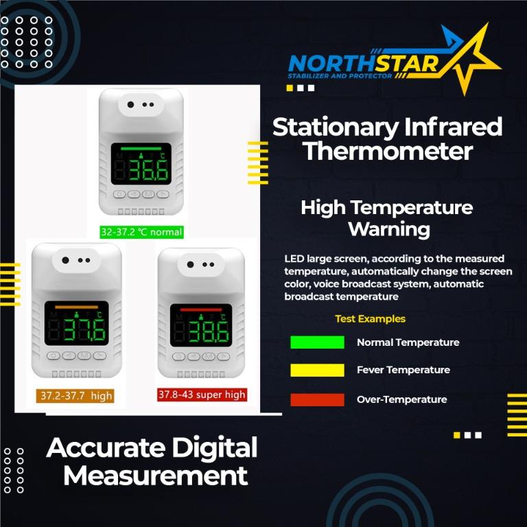 NORTHSTAR INFRARED THERMO SCANNER (Category: Thermometers) located in Manila. Submitted by e2s_marketing (Listing ID 1092146523, Image 2). Description: NORTHSTAR INFRARED THERMO SCANNER • support high temperature alarm, english broadcast voice. For inquiries: 📞 09237160152 for Sun / Viber 📞 09126357220 for Smart and TNT - Look for Marian and Abby You may also visit our website, Lazada and Shopee Store Official Website: www.kinmo.com Shopee: htt