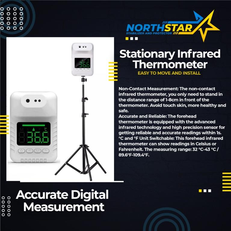NORTHSTAR INFRARED THERMO SCANNER (Category: Thermometers) located in Manila. Submitted by e2s_marketing (Listing ID 1092146523, Image 1). Description: NORTHSTAR INFRARED THERMO SCANNER • support high temperature alarm, english broadcast voice. For inquiries: 📞 09237160152 for Sun / Viber 📞 09126357220 for Smart and TNT - Look for Marian and Abby You may also visit our website, Lazada and Shopee Store Official Website: www.kinmo.com Shopee: htt