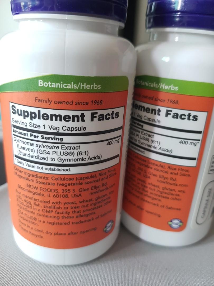 NOW Gymnema Sylvestre 400mg, Health & Nutrition, Health Supplements ...