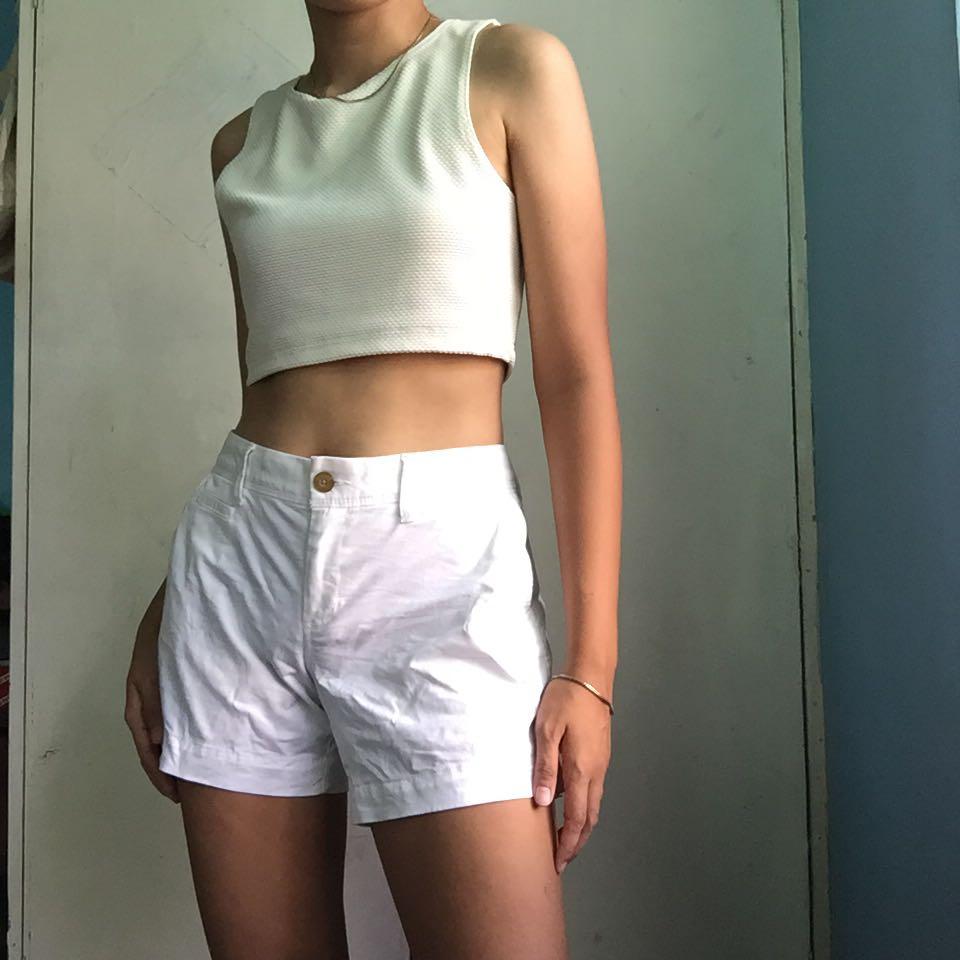 W 32 Old Navy White Mid Waist Shorts Women s Fashion Bottoms