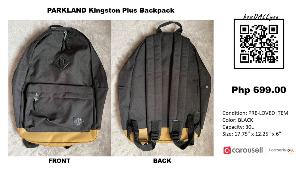 NEW Parkland 20025-00379-OS Kingston Plus 15 inch Backpack, Black Recycled