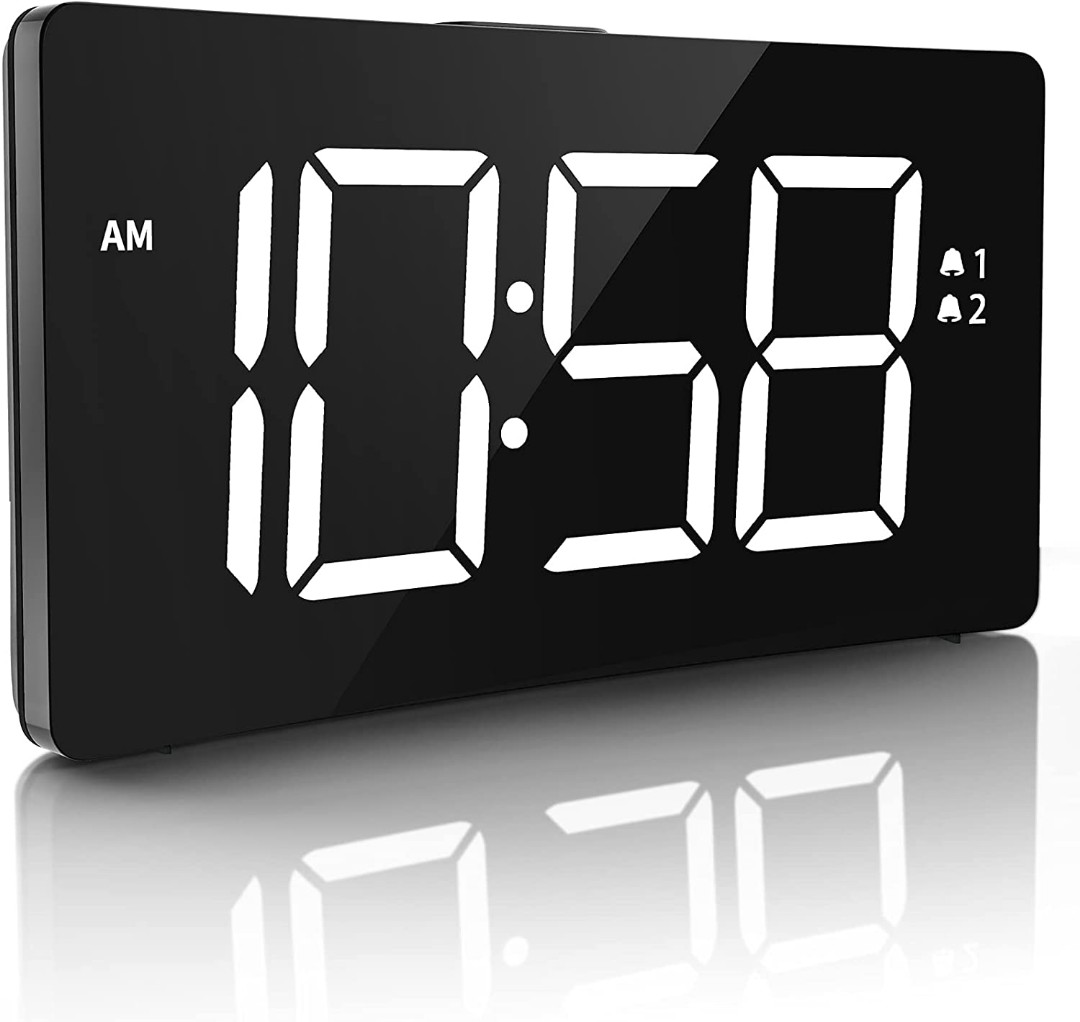5 Curved Dimmable LED Screen White Alarm Clock for Bedroom Office 6 Brightness Digital Alarm Clock with Ultra-Clear White Large Number PICTEK Digital Alarm Clock 12/24H NO Adapter Snooze