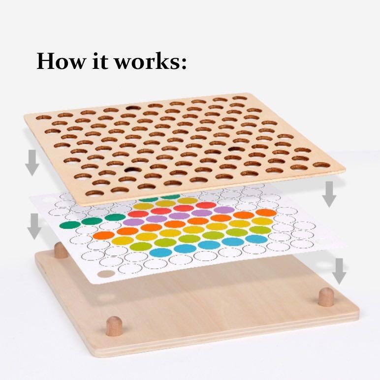 Rainbow beads Fine Motor Skills Montessori Wooden Toy Pick Up Ball