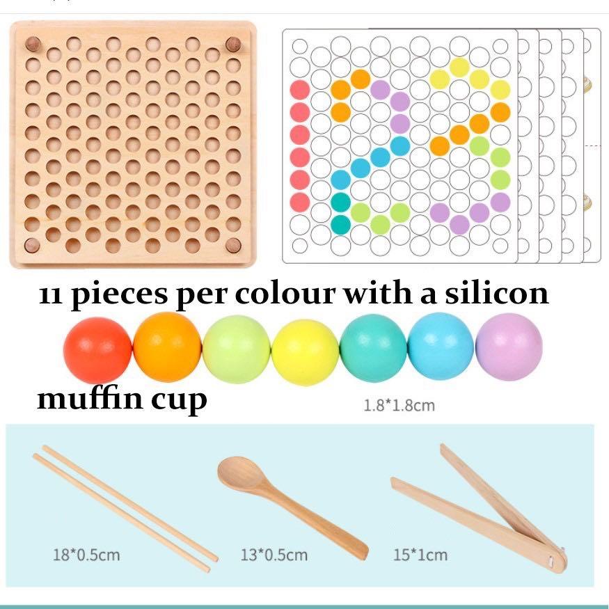 Rainbow beads Fine Motor Skills Montessori Wooden Toy Pick Up Ball