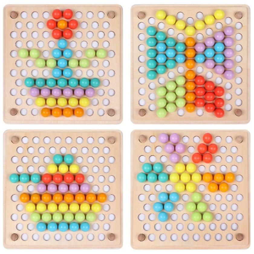 Rainbow beads Fine Motor Skills Montessori Wooden Toy Pick Up Ball