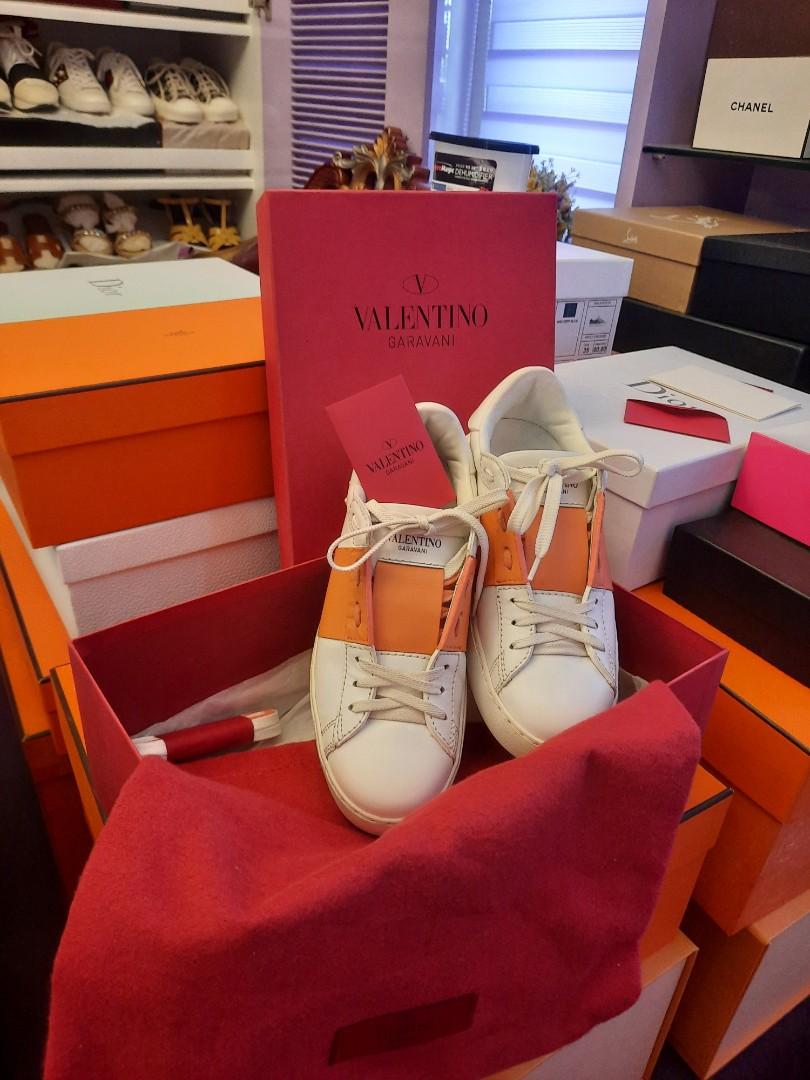 Valentino Hidden Open Rock Stud Sneakers White/Orange