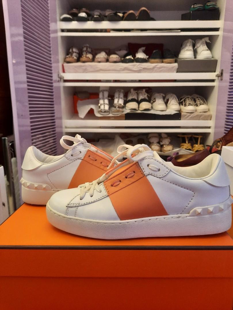 Valentino Hidden Open Rock Stud Sneakers White/Orange