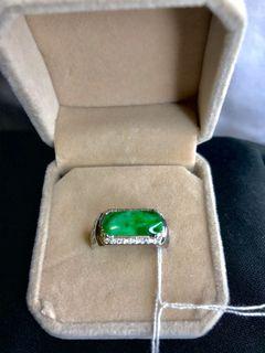 马鞍翡翠男戒 Green Jade Ring S925 Silver