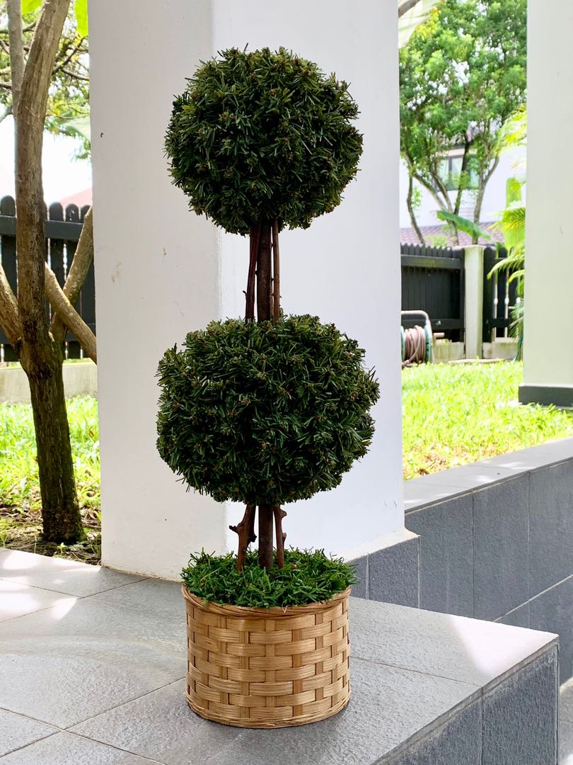 ARTIFICIAL DOUBLE TOPIARY PLANT, Furniture & Home Living, Home Decor
