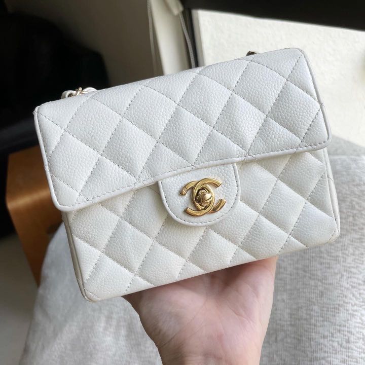SOLD**AUTHENTIC CHANEL Caviar White Mini Square 7 Flap Bag 24k Gold  Hardware 🤍, Luxury, Bags & Wallets on Carousell
