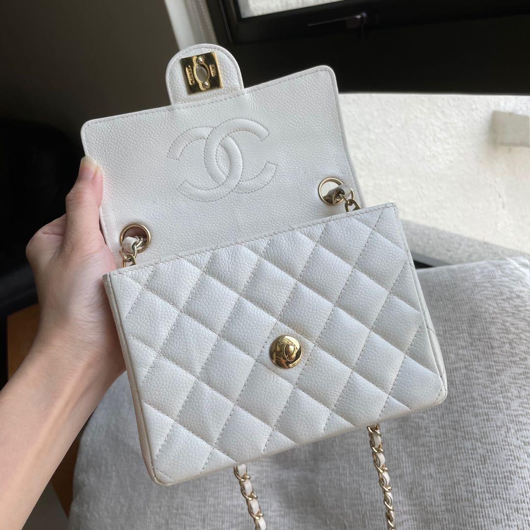 SOLD**AUTHENTIC CHANEL Caviar White Mini Square 7 Flap Bag 24k Gold  Hardware 🤍, Luxury, Bags & Wallets on Carousell