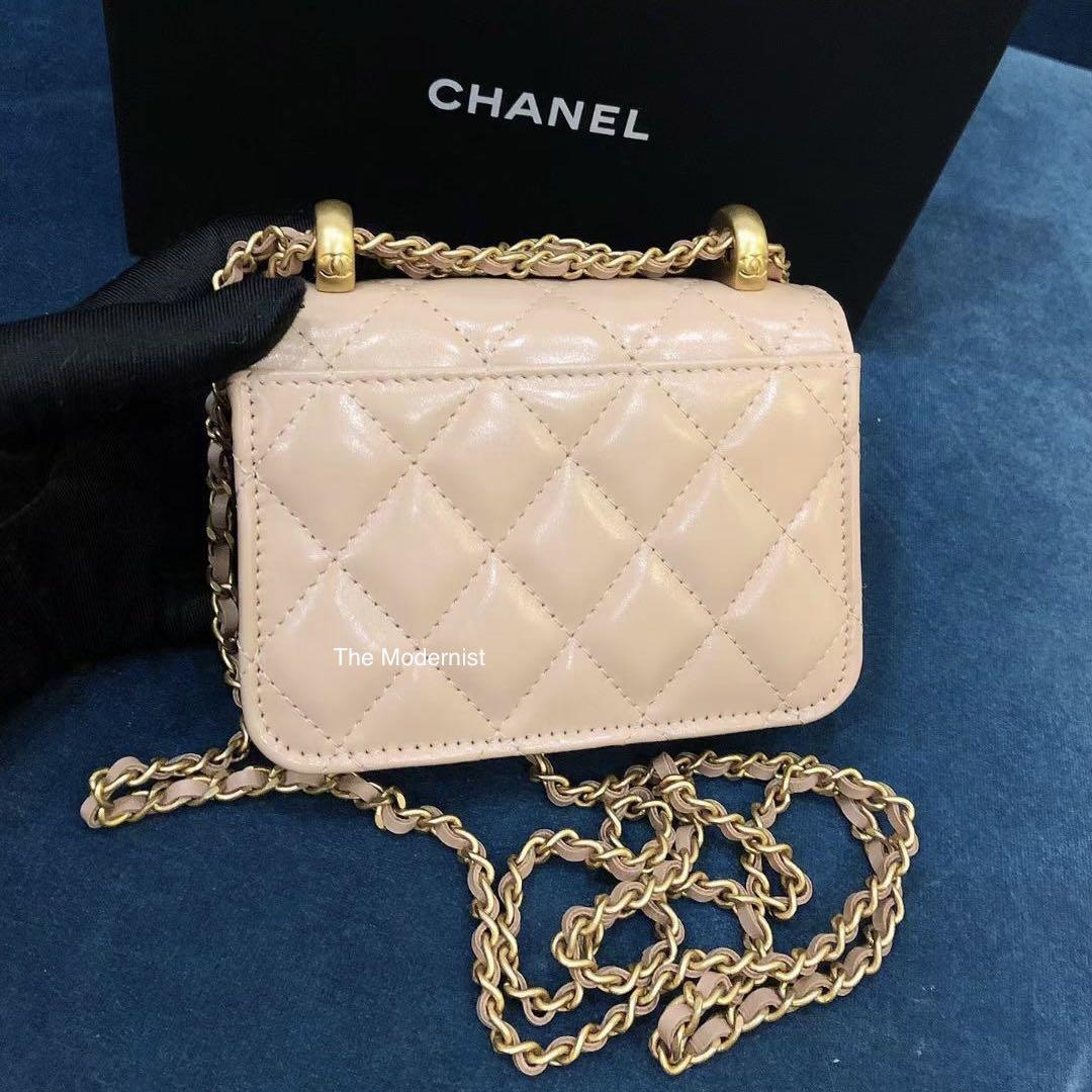 Chanel Flap Coin Purse With Chain Calfskin & Gold-Tone Metal Beige