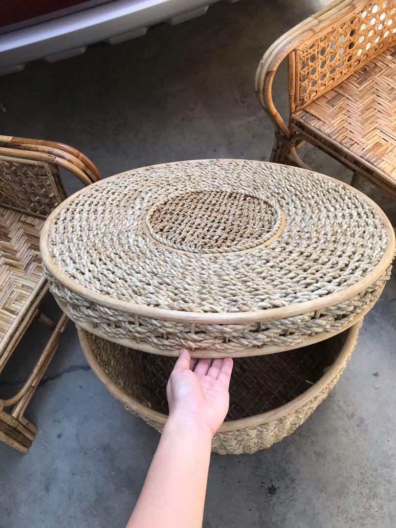 Authentic rattan Armchair set with Dual purpose coffee table/ Rattan
