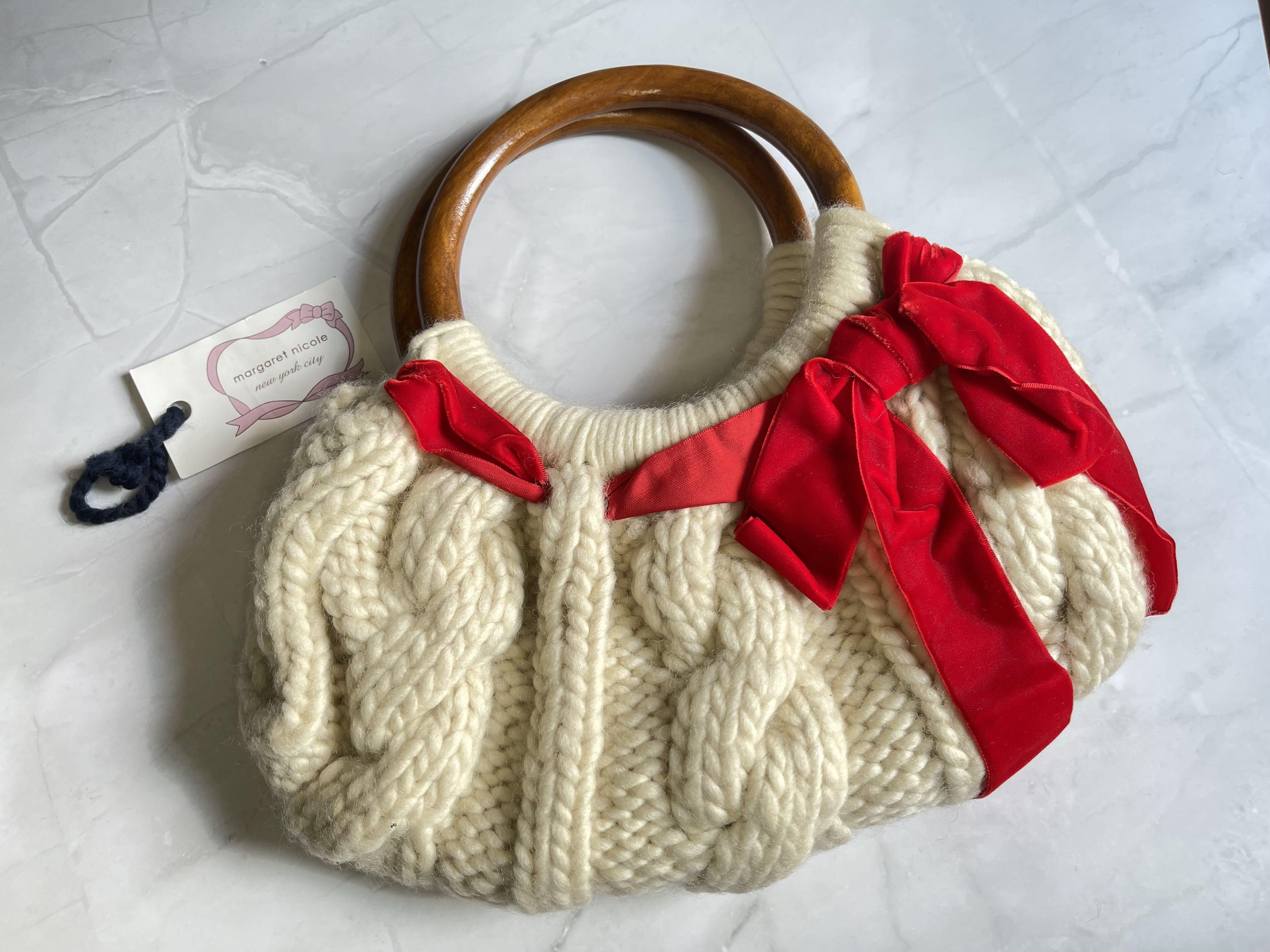 Brand New Margaret Nicole Off white colour Crochet Bag with Wooden
