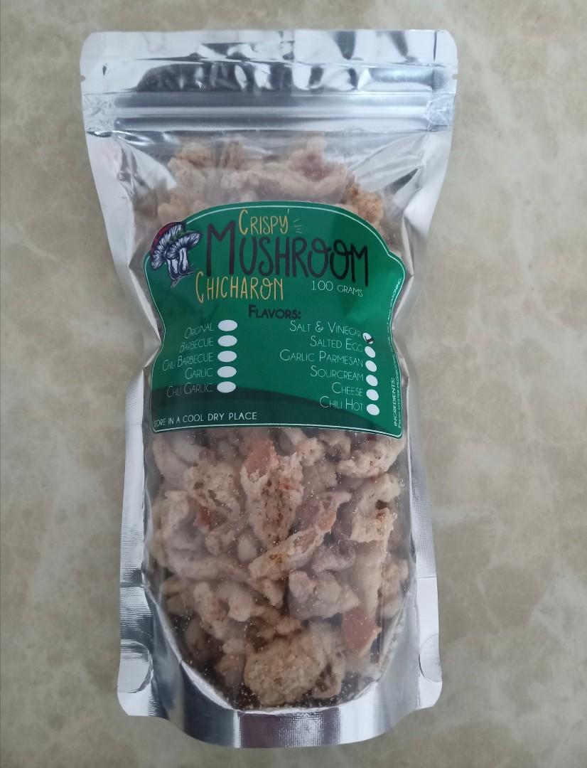 Crispy Mushroom Chicharon 100grams (Category: Local Eats) located in Manila. Submitted by goldenram (Listing ID 1092420816, Image 1). Description: different flavors available bulk orders.