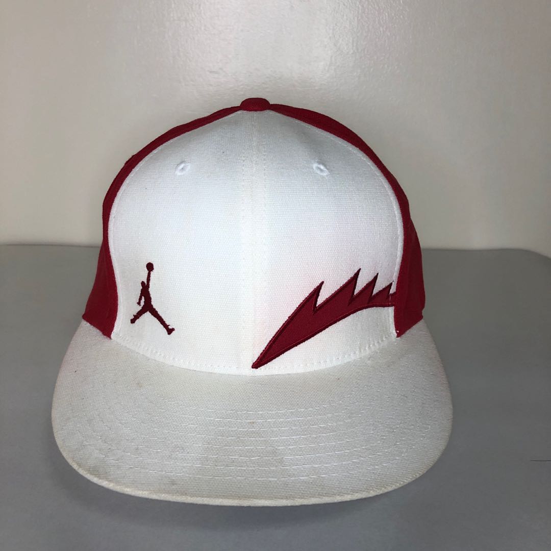 white and red jordan hat