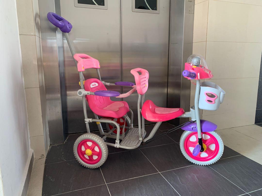 Kids Tricycle Bike Car Twin Push Cart Bicycle Stroller Push Cycle Self Ride Function Dual 2 Seater Tricycle Baby Toddler Both