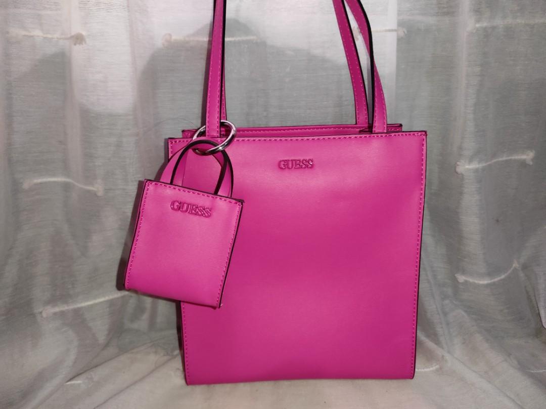 PINK GUESS PICNIC MINI TOTE BAG WITH SLING, Women's Fashion, Bags